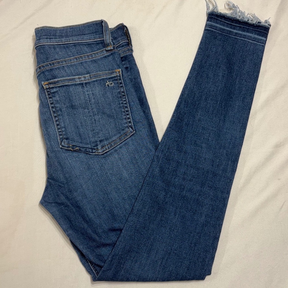 Rag & Bone High Rise Ankle Skinny Jeans 24 Blue Raw Hem Clean Lily Dale USA